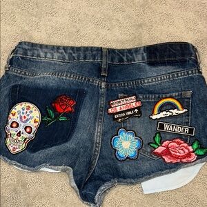 River Island Blue Distressed Jean Shorts with patches